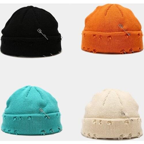 Winter Beanies Hoop pin hole wool knit hat men and women street hip hop melon hat trend landlord hat