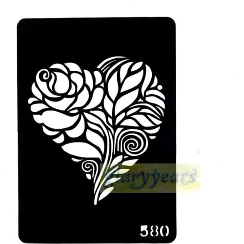 1 Sheet New Heart Black Flower Design Airbrush Stencil Henna Body Art Temporary Tattoo Template Mixed Picture Tattoo Sticker 580