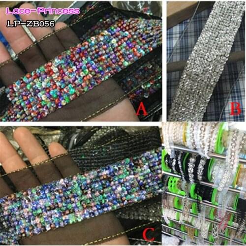 1 yard 4CM black fabric colorful sequins clothing accessories collar flower DIY handmade beading Braid lace trim fabric ZB056