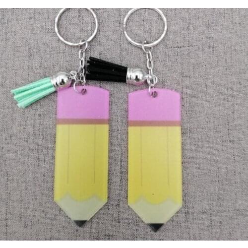 100pcs/lot Wholesale 2019 most popular personalize monogram acrylic pencil keychains name tassel keychains SN2094