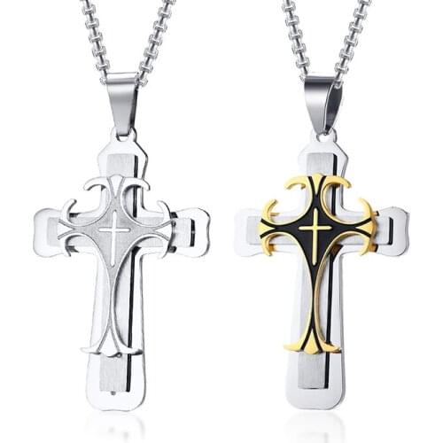 2021 Europe And America Jewelry Titanium Steel Retro Multi-layer Cross Personalized And Charming Pendant Suitable For Men