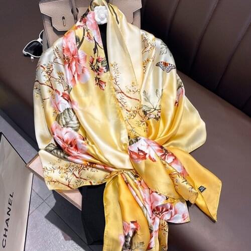 2021 Women Silk Winter Scarf Luxury Design Print Lady Beach Shawl Scarves Fashion Smooth Foulard Female Hijab