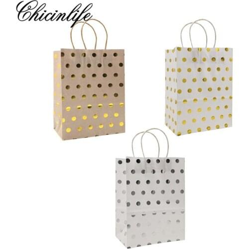 5Pcs Gold Polka Dot Paper Candy Bags Box Happy Birthday Party Gifts Packaging Bags Baby Shower Wedding Decoration Supplies