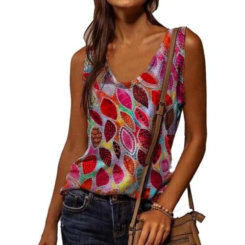 60%HOT Women U-Neck Printed Sleeveless Loose Summer Vest Pullover for Party