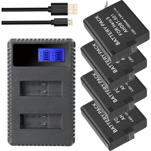 DVISI 3x 1250mAh Gopro Hero 5 battery AHDBT-501 AHDBT501 +LED USB Dual Charger Port For GoPro 5 Hero5 AHDBT 501 4K Action Camera