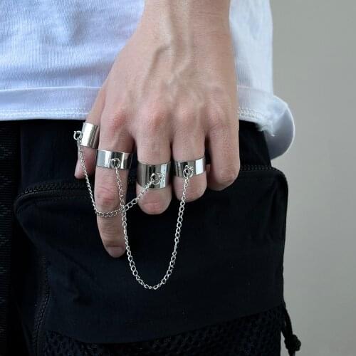 Aprilwell 2Pairs Metal Gold Finger Ring for Women Punk 2021 Fashion Hip Hop Geometric Egirl Link Chain Anillos Jewelry Wholesale