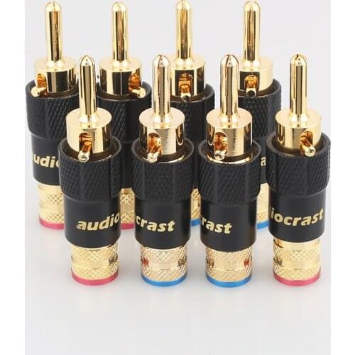 Audiocrast B109G spring Banana Plug speaker cable plug speaker connectors Double screw Locking banana plug diy cable 4pcs