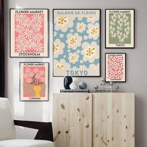 Flower Shop Sign Posters and Prints Florist Gift Flower Market Tunis,Tokyo, Copenhagen, Bologna Canvas Painting Pictures Decor