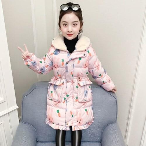 Autumn Winter Girls Children Clothing Rabbit Long Jacket Parka Faux Fur Coat Snowsuit Outerwear Kids Long Sleeve Hooded Coat