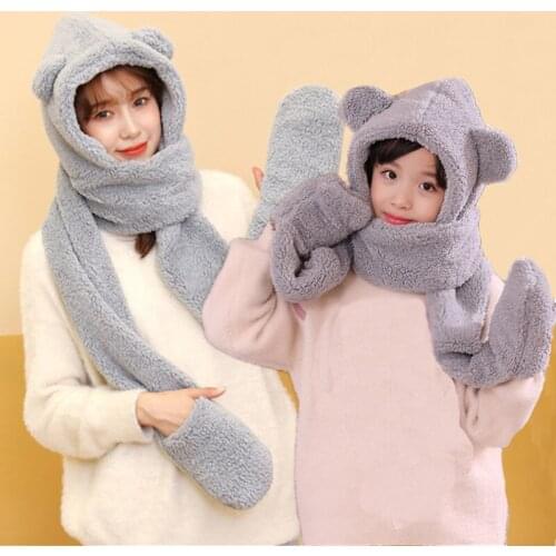 EuerDoDo Baby Hat For Girls Childrens Cap Gloves Scarf Three-Piece Set Womens Hat With Ears Double Thick Autumn Winter Warm