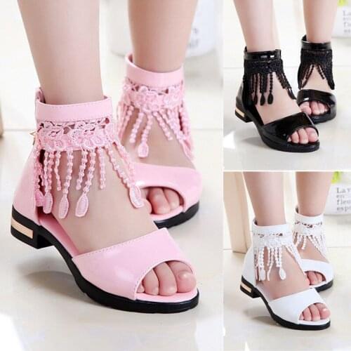 New Style Children Sandals Summer Girls Sandals Tassel Princess Dress Shoes Fashion Leather Girls Sandals