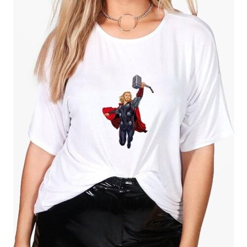 Disney Thor Casual t Shirt Women Marvel Fan Summer Tops 2021 New Arrivals Aesthetic 90S Streetwear Hipster Ropa Tumblr Mujer