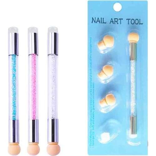 Double-ended Nail Gradient Painting Pen kit Sponge and silicone Head Acrylic Rhinestones Handle Gel UV Brush Tools