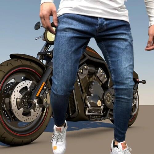 Men Skinny Jeans Trousers Slim Fashion Solid Color Biker Jeans Motorcycle Party Casual Pant Classic plain Male Bottoms