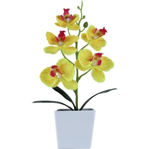 Phalaenopsis Potted Artificial Orchid Flower + Foam Leaf + Plastic Vase Simulation Flower Home Decoration Bonsai Gifts