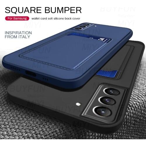 S-21 case card slot wallet soft square bumper silicon camera protect cases for samsung galaxy s21 fe s 21 ultra plus coque funda