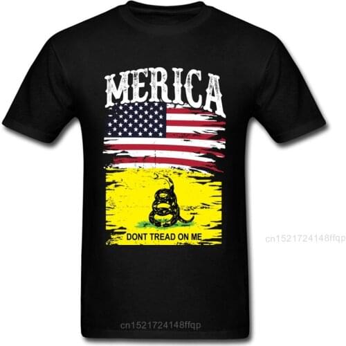 American Flag T-shirt 100% Cotton Tshirt Men Top T Shirts Snake Quote Tees Dont Tread On Me Vintage Clothes Free Shipping