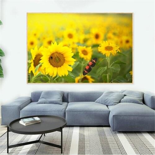 Korean style Sunflower Canvas Painting Rustic Home Decor Wall Pictures for Living Room Kitchen Decoration Landscape Poster