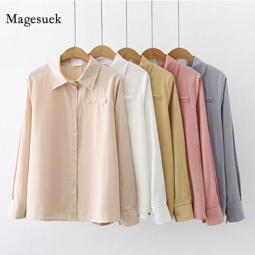 Korean Loose Casual Solid Base Shirt New Spring Loose Ladies Shirt Versatile Turn-down Collar Top Long Sleeve Blouse Women 13150