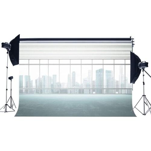 Office Room Backdrop French Sash Skyscraper Cityscape Modern Building Grunge Blurry Floor Interior Photography Background
