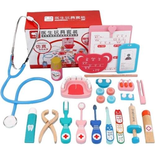 Hot wooden children simulation doctor toy real life injection role playing toy educational toys for children Doctor Toy Kit