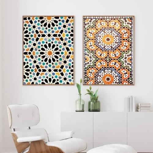 Moroccan Wall Art Canvas Painting Mosaic Oriental Arabic Posters and Prints Boho Style Decorative Pictures for Living Room Decor