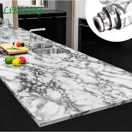 Marble Vinyl Film Wallpaper Self Adhesive Waterproof Wall Stickers for Bathroom Kitchen Furniture Renovation Room Decor Decals