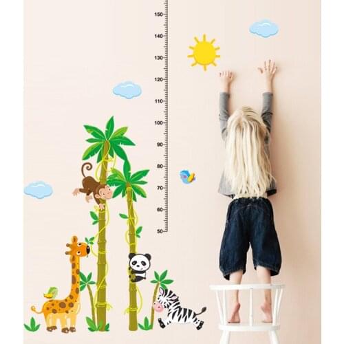 Cartoon Panda Monkey Zebra Bamboos Wall Stickers Kids Room Animals Height Ruler Wall Mural Poster Growth Chart Wallpaper Graphic