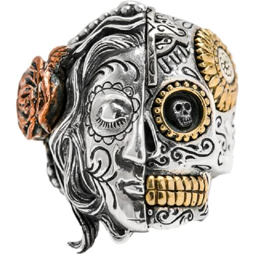 New 100% real S925 pure silver accessories vintage Thai silver ring for man personality double face skull fashion punk man ring