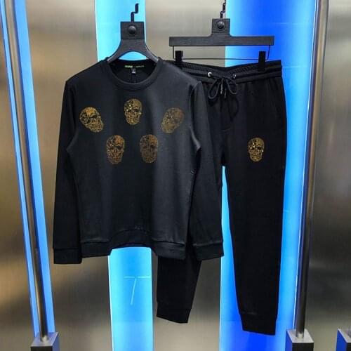 2021 Men 3D Creative Design Skull Brand Diamond Pattern Hot Sale Tracksuit Top + Pants Sets Casual Sweatshirt