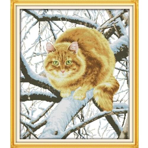 The fat cat on the tree Print pattern cross stitch kit counting patterns dmc embroidery all for knitting needlework sets animal