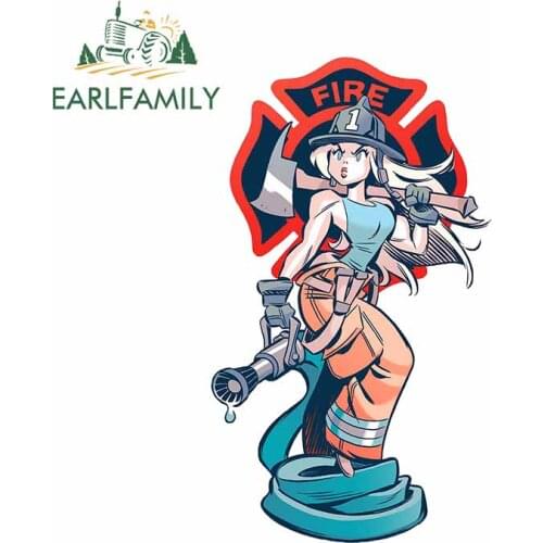 EARLFAMILY 13cm x 6.3cm for Sexy Female Firefighter Fire Car Stickers Waterproof Surfboard Decal Personality anime Car Styling