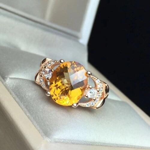 Real And Natural Citrine ring Free shipping Real natural citrine 925 sterling silver Fine yellow gem 9*11mm