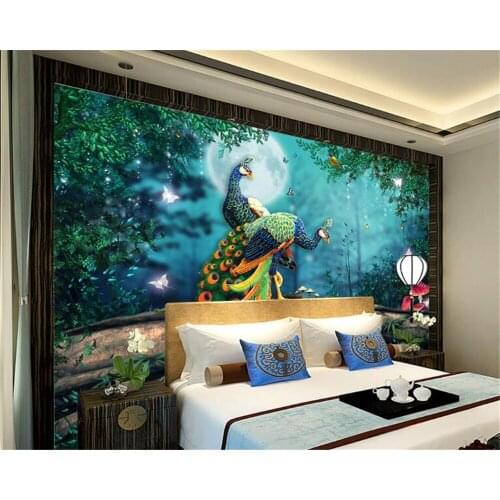 Beibehang wallpaper for walls 3 d Home decor mural living room bedroom TV background Peacock big tree background 3d wallpaper