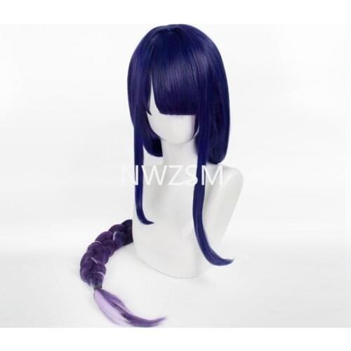 Game Anime Genshin Impact Raiden Shogun Cosplay Wig Pre Styled Blue Long Heat Resistant Synthetic Wigs