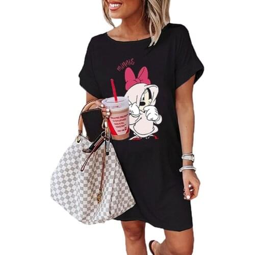 Minnie Mouse Mickey Mouse Donald Duck Kawaii Women T-Shirt Dresses Oversize Summer Fashion Cartoon Print Harajuku Dress Woman