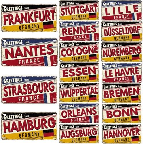 Greetings City Metal Plaque Retro Poster Rusty Metal Signs High-End Club Pub Bar Home Wall Decor Signs Industrial Decoration