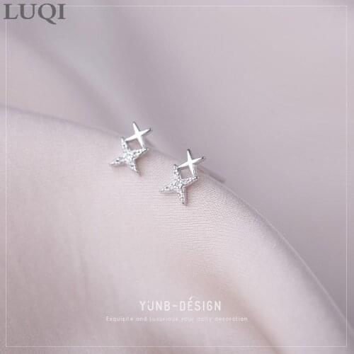 Simple Womens S925 Silver Fashion Personality Four-Pointed Star Earrings E63