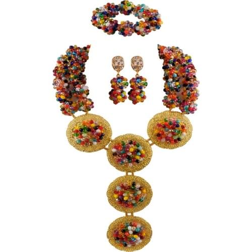 Multicolors Nigerian Beads African Jewelry Set Crystal Necklace Jewelry Sets for Women