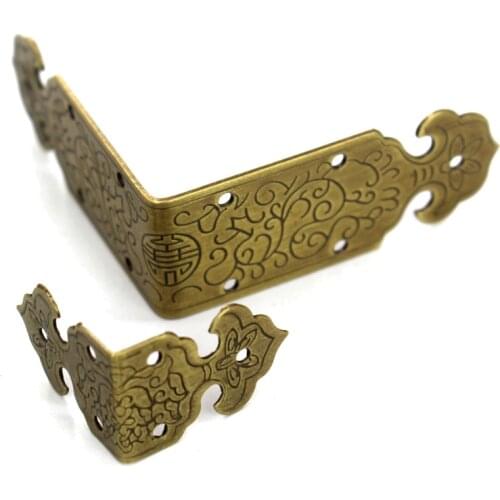 Retro Chinese Copper Carved Crafts Folded Corner Jewelry Gift Box Corner Protector Wooden Case Decorative Brass Corner Black