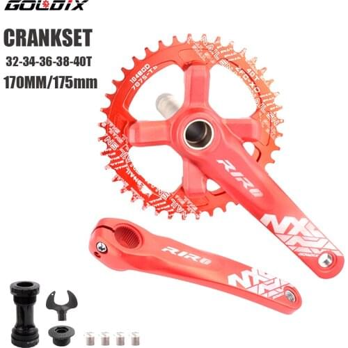 GOLDIX mtb crankset 104BCD 32T/34T/36T/38T/40T chain ring + 170/175MM Aluminum Alloy Red Mtb cranks With Bottom coroa bcd 104
