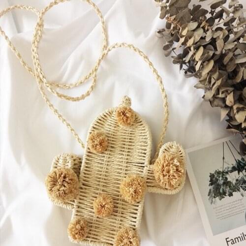 Cactus Rattan Single Shoulder Strap Straw Bag Women Solid Mini Hard Diagonal Bag WomenS Leisure Vacation Diagonal Bags Woman