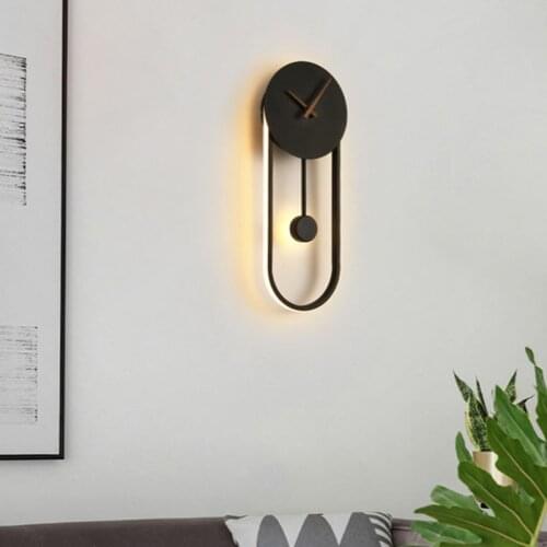 LED Wall Lamp With Clock Nordic Luxury Simple and Modern For Hotel Bedside Living Room Light Fixture Black/Gold