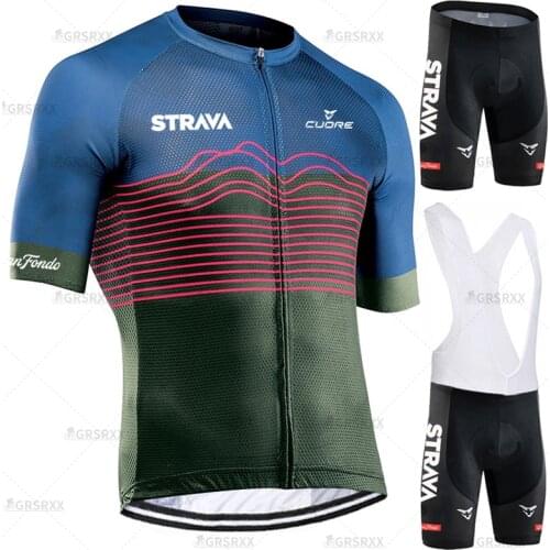 STRAVA Cycling Jersey Set Anti-UV Men Short Sleeve Bicycle Sweatshirt Summer Breathable Team Cycling Clothing Cycling Set