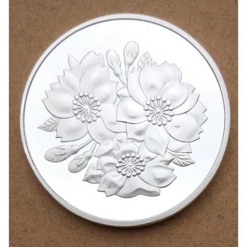 Japanese cherry commemorative coin Asia Commemorative Coin Badge Embossed silver Plated Coins Collectibles Friends Gifts
