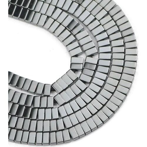 YHBZRET Cuboid shape Black Hematite Natural Stone rectangular spacer 2x4mm Loose beads For Jewelry making bracelets DIY Findings