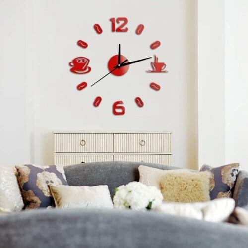 Coffee Mirror Wall Clock 3D Silent Quartz Clock Reloj Pared 3D GZ120