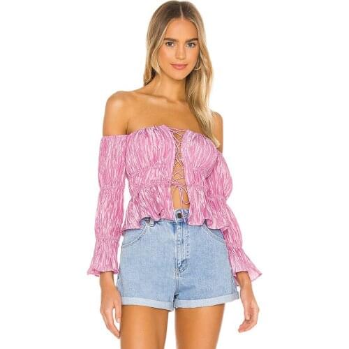 Slash Neck Pink T-Shirt Sexy Club Satin Fold Silk Pleated Long Sleeve Clothes for Women Strapless Off Shoulder Ruffle Tank Tops