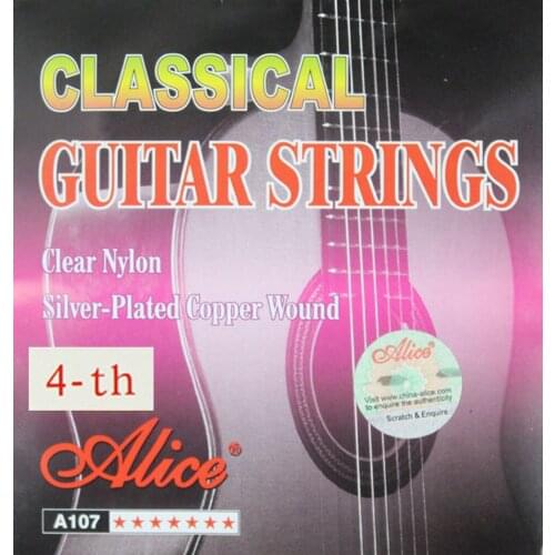 10pcs Alice A107 Nylon Core Silver Plated 4-th Fourth Single D Classical Guitar Strings Standard Tension (.029 inch/0.74mm)