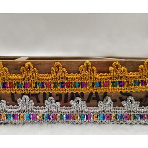 100meters Gold Crown Christmas Lace Sequined Braid Ribbon Sequins Lace Trim Gold 2.3cm for Dance Clothing